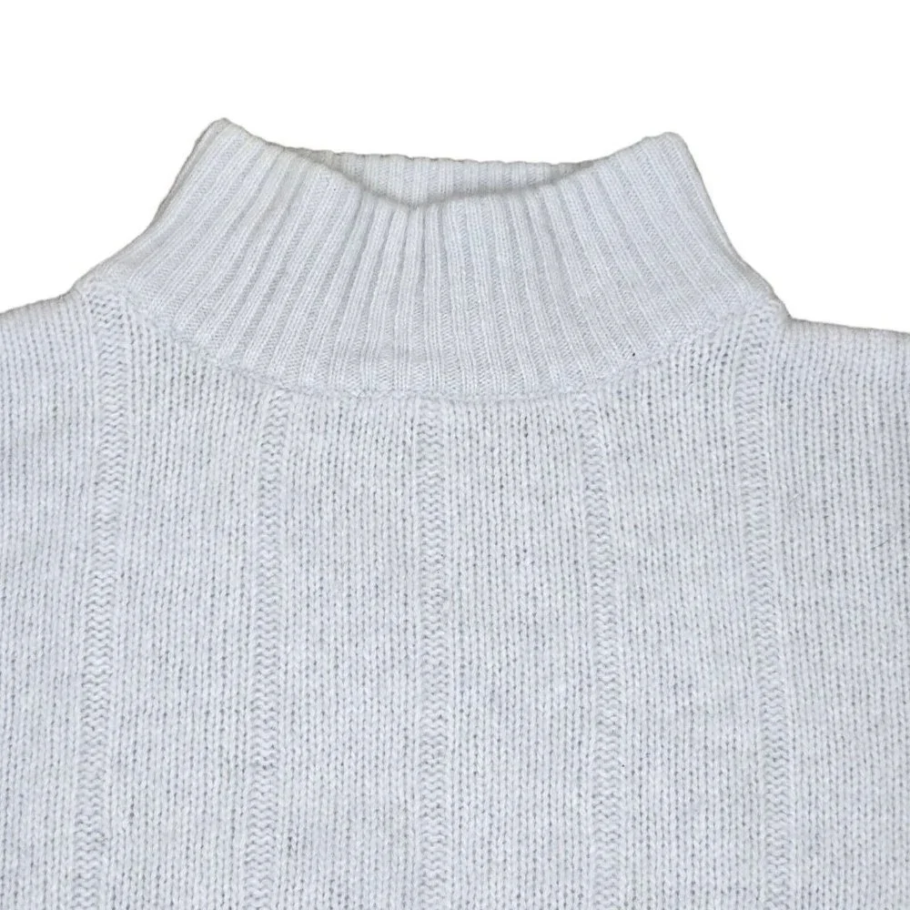 Light Gray Blue Ribbed Mockneck Wool Angora Sweater M/L Lambswool VTG 90s Pastel